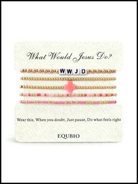 WWJD Faith Bracelet Set 5 Pieces 14K Gold Plated Seed Bead Stretch